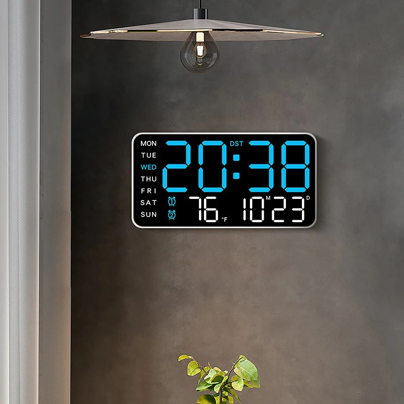 Large Digital Wall Clock Week Date Temperature Display Voice Control Table LED Alarm Clocks Brightness Adjustable 12/24H Clock - 5