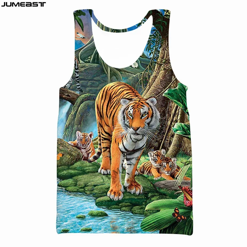 

Jumeast 3D Animal Tiger Printed Men Tank Tops Oversize Sleeveless Graphic T Shirts Yk2 Aesthetic Streetwear Casual Fashion Tees