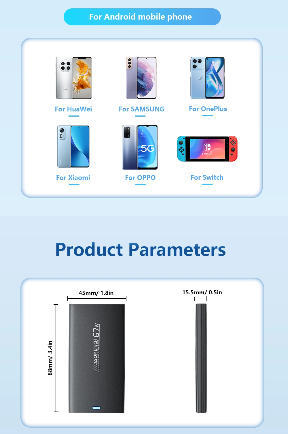 Asome tech 67w gan ladegerät ultra dünne schnell ladung qc 3,0 pd pps mini usb typ c ladegerät für macbook laptop iphone 14 ipad samsung – Detail 15