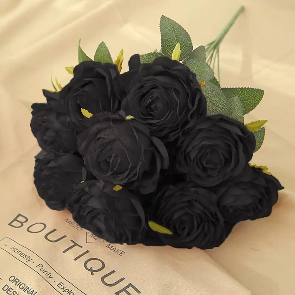 

Artificial Roses Flowers 10 Heads Arrangement Silk Bouquet for Home Office Parties Bridal and Wedding Decoration (Black)