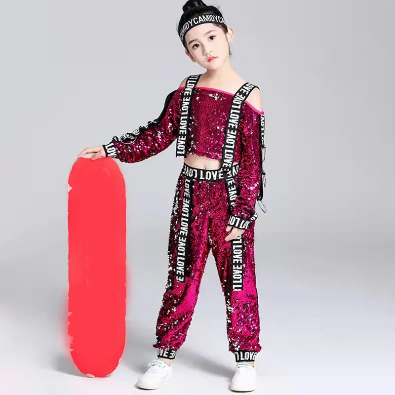 

JinYing New Sequins Children Perform Jazz Dance Costumes Dance Girls Jazz Strapless Long Sleeve Hiphop Clothing Hip-Hop Dance
