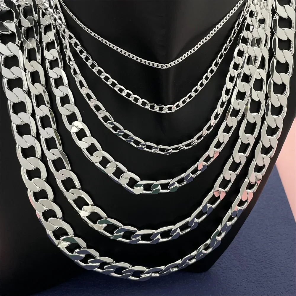 925 Sterling Silver Necklace, Unisex, Classic Chain, Wedding, Anniversary, Christmas Gift 2MM-12mm 20cm-70cm 3