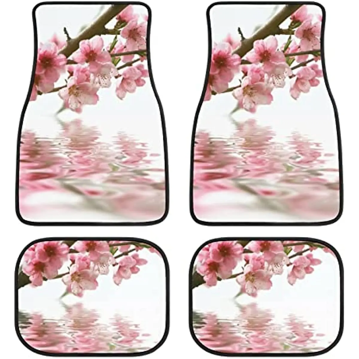 

4Pcs Auto Car Floor Mat Spring Floral Flower Pink Peach Japanese Cherry Blossom Reflected in The Water Vehicle Front Rear Carpet
