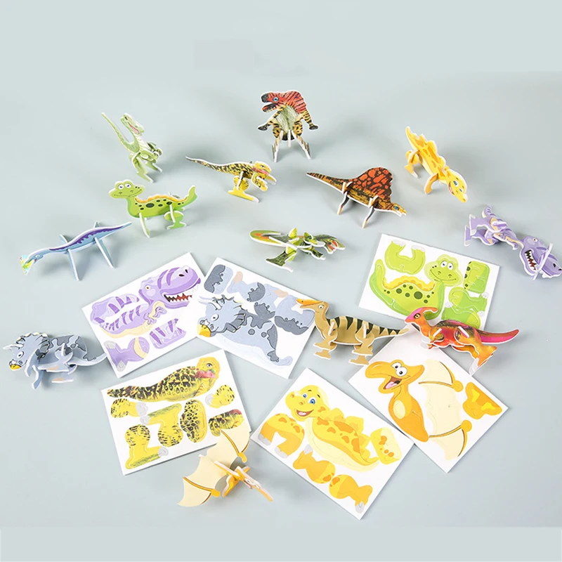 3D Dinosaur Models Jigsaw Puzzles For Kids Beginner Simple Foam Paper Building Block Toddlers Educational DIY Toys