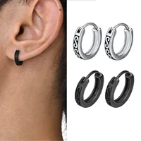 Boucles d'oreilles créoles pour hommes, nouveaux Huggies gothiques noirs à Texture Infinity S, petits cerceaux minimalistes en acier inoxydable, cadeaux pour lui, bijoux 1
