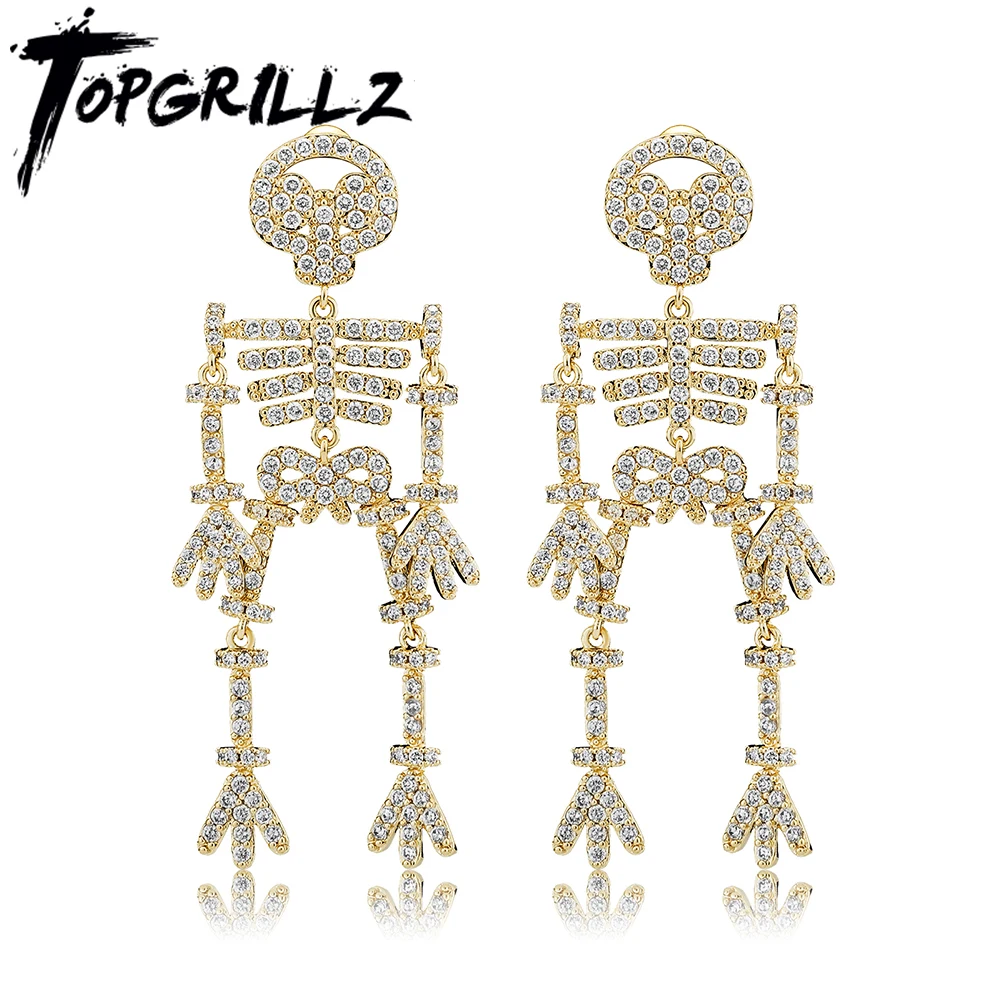 

TOPGRILLZ New Iced Micro Pave Cubic Zirconia Humanoid Stud Earrings Hip Hop Rock Jewelry For Women