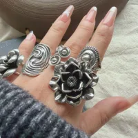 Bagues en argent Sterling 925 pour femmes, ensemble de bagues minimalistes faites à la main, Simple, large lune, bijoux de fête, cadeau pour prévenir les allergies 3