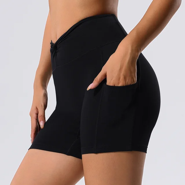 Shorts de yoga à taille croisée en V pour femmes, shorts de gym, shorts d'entraînement froissés pour femmes, shorts de course et de fitness, nouveau 2