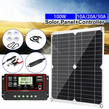 Set di pannelli solari Kit da 100 W Controller Sistema di generazione USB portatile 12 V 24 V Caricatore di energia elettrica Tavola da campeggio 10/20/30 A