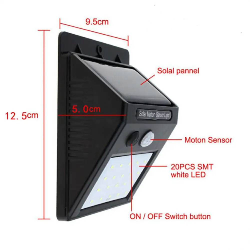 Description Picture 6 of item30 LED Solar Light Motion Sensor Wall Light Outdoor Solar Lamp Waterproof Solar Powered Sunlight Street Lamp Garden Decor + Lamp