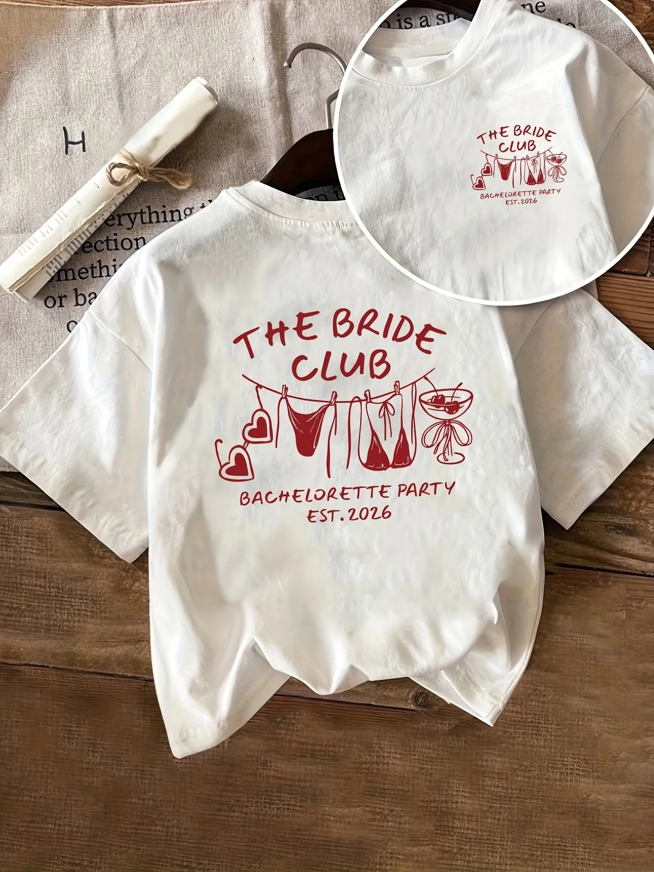Cotton The Bride Club Fashion Party T-Shirt mit Grafikdruck, kurzärmelig, Rundhalsausschnitt, lässiges Oberteil für Sommer, Frühling, Damenbekleidung