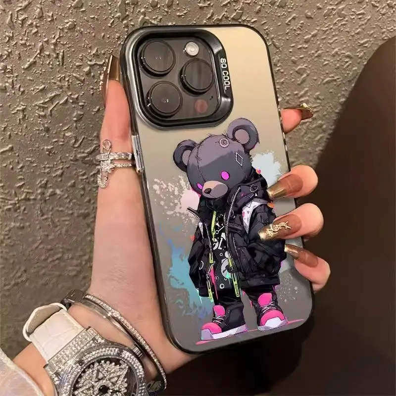 thumbnail image 1 of Case for IPHONE11 12 Color Silver Laser 3PROMAX 14PRO 15 15PRO Personality Anti-drop 15PROMAX Tide Cool Bear Mobile Phone Case, 1 of 5