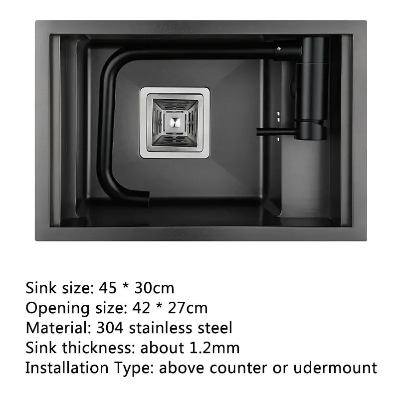 Hidden black Kitchen sink Single bowl Bar Small Size sink Stainless Steel Balcony sink Concealed black kitchen Bar 5