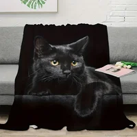 1pc Cute Black Cat With Yellow Eyes Soft Throw Blanket All Season Warm Blankets Lightweight Tufted Fuzzy Flannel Fleece Throws B 2