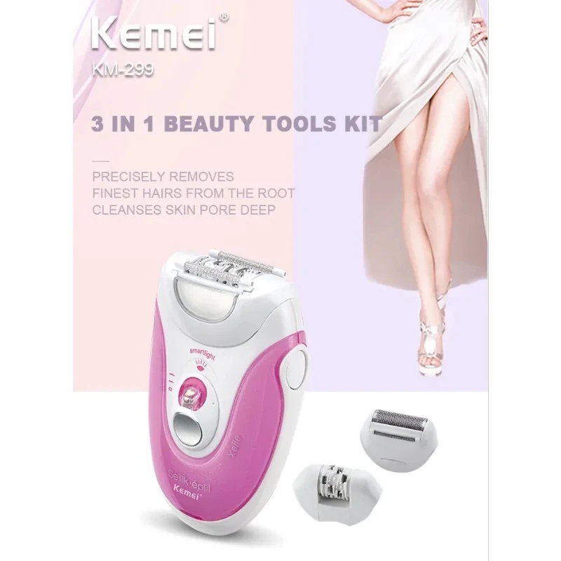 Three Heads Women Hair Removal Kemei Km-299 Mini Easy To Carry Electric Razor Epilator For Women 2