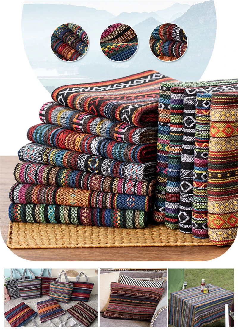 New 150cm Ethnic Style Cotton Linen Fabric Textile Patchwork For Hotel Bar Tablecloth Sofa Cover Cushion Cloths Curtains Cloth