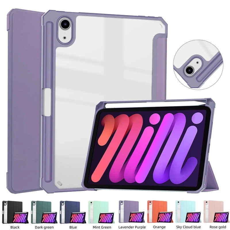 

Coque for Apple iPad mini 6 2021 8.3 inch Luxury Clear Transparent Back Smart Cover for iPad Mini 6 2021 Case with Pencil Holder