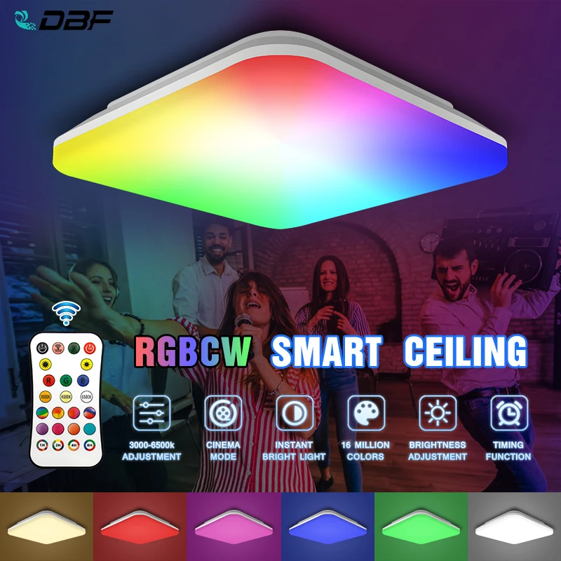 

[DBF]24W RGBCW Dimmable Smart Ceiling Lamp with RF Remote Control Round/Square Decor Bedroom Surface Mount Flush LED Panel Light