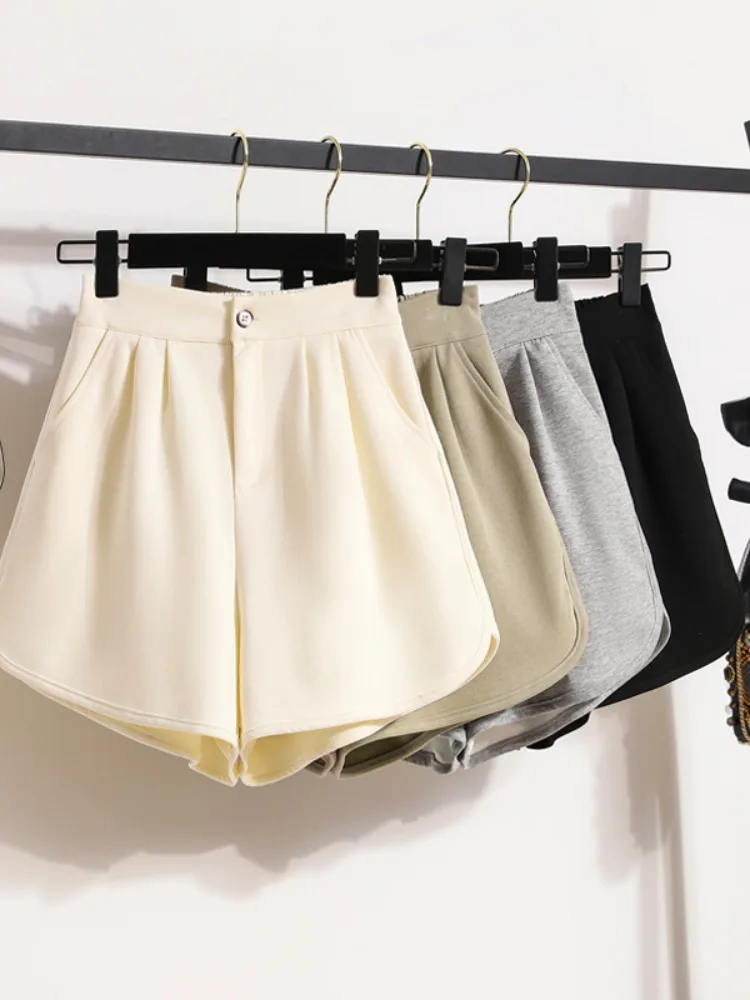 

2024 Spring Wool Shorts Female College Style High Waist Wide-leg Pants Female Wide Leg Casual Shorts Pants Female Pockets V52