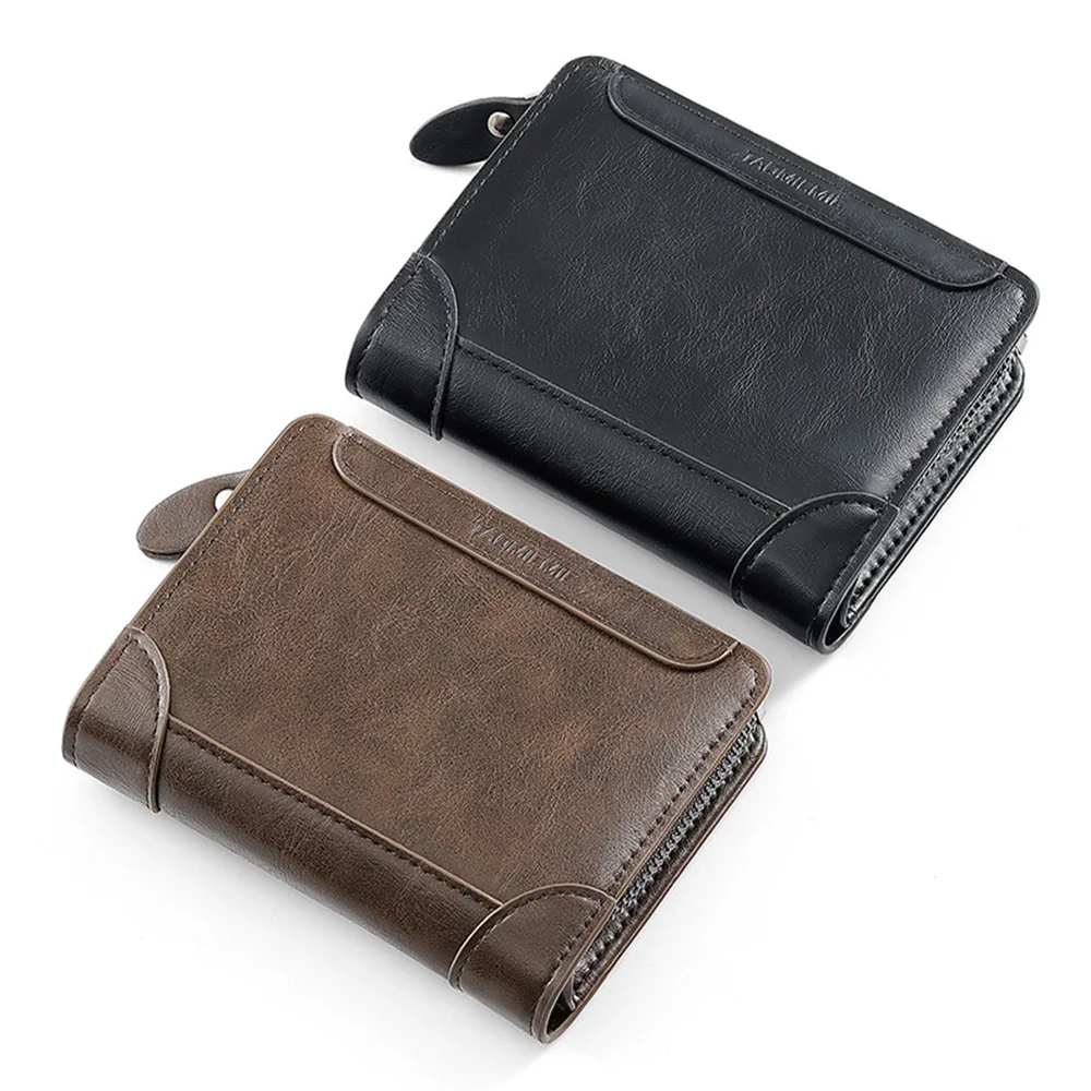 

Retro Men's Short Wallet With Large Capacity And Multiple Card Slots Business Wallet With Zipper Convenient To Carry For Go Out