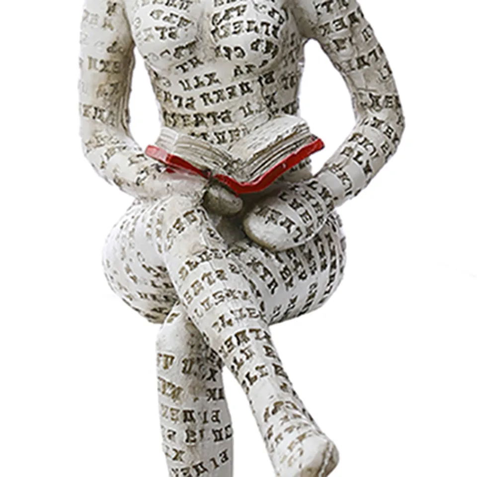 Elegant Reading Woman Resin Statue Home Decor