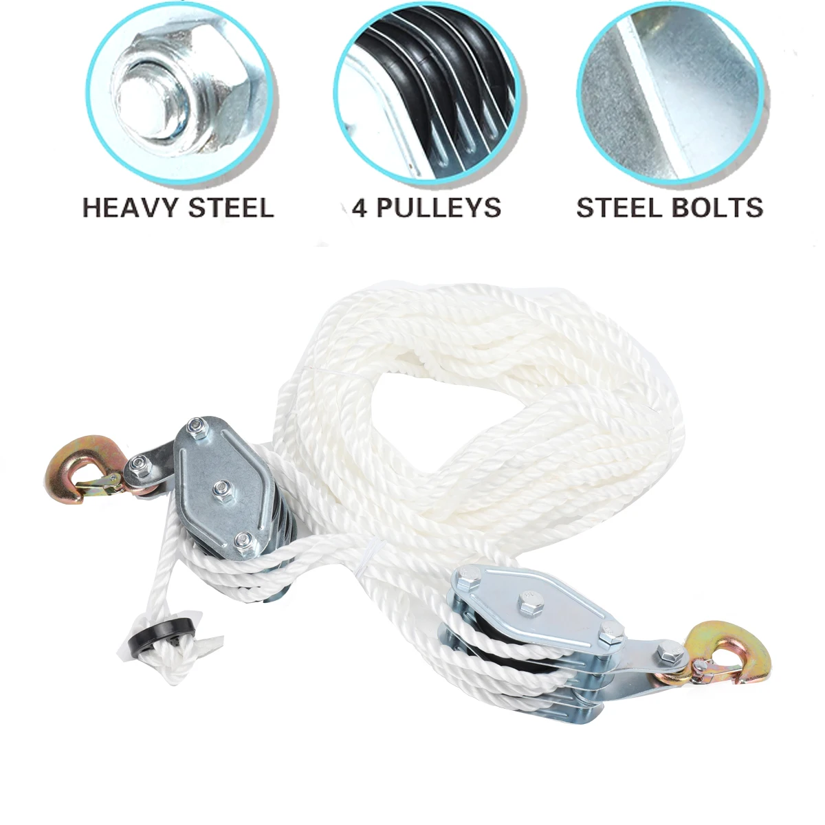 Drehbarer Seilzugblock aus Zinklegierung mit Haken, Handkran, Hochleistungs-Polyethylen-Seilzug, manuelles Hebezeug – Detail 3