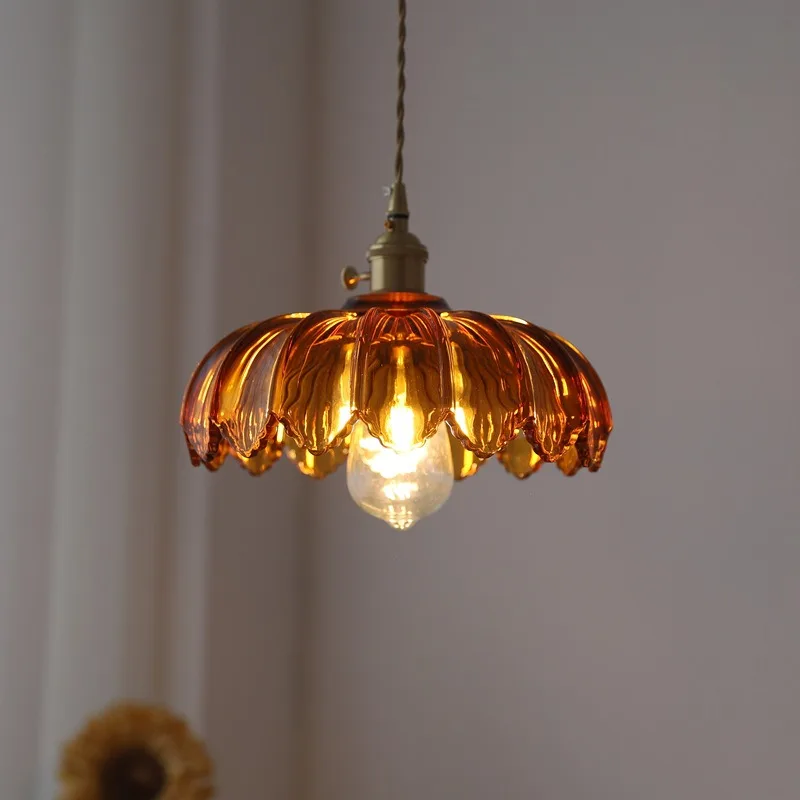 

LED American Retro Dark Green Chandeliers Lighting Restaurant Hotel Room Pendant Lights Flower Creative Ceiling Lamps Decoration