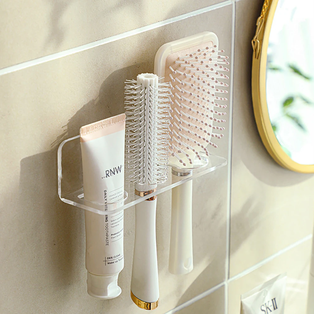 Acrylic Comb Holder Organizer Storage Shelf Clear Transparent Wall-Mounted Hair Brushes Rack Bathroom Accessories Home Shelves 4