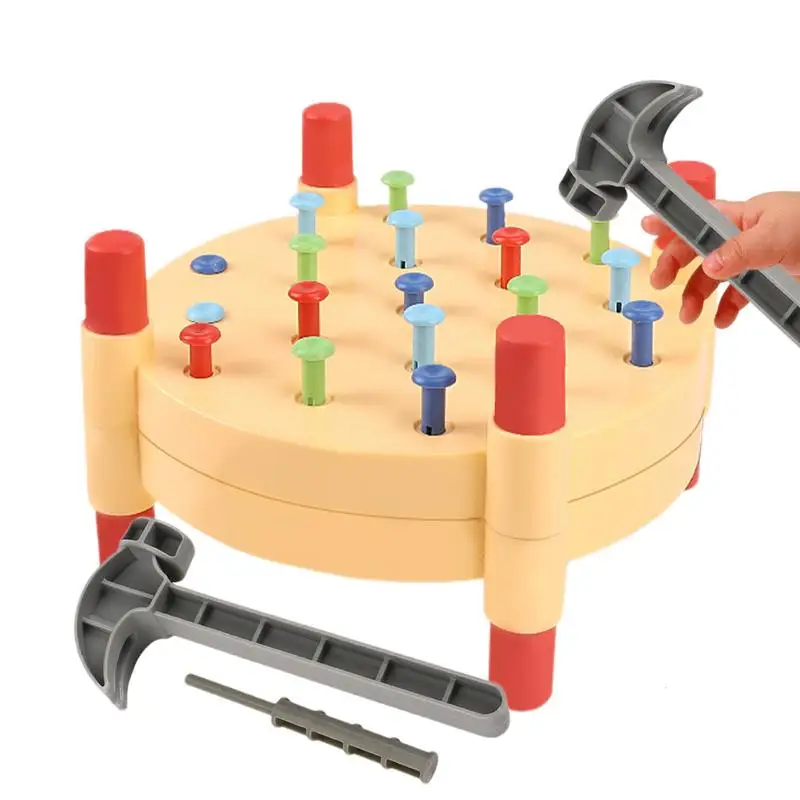 

Игрушечный молоток для детей, игрушечный молоток для рабочего стола, двухсторонний стол для детского сада, учебные пособия с 19 цветными гвоздями