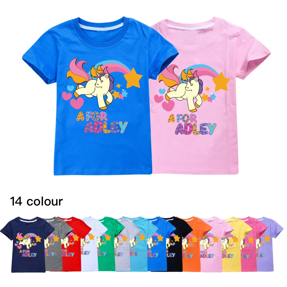 

2023 Children's T-Shirt Girls A for Adley Cartoon T shirt Print Kids Cute Baby Harajuku 3D Tees Short Sleeve Summer Cotton Tops