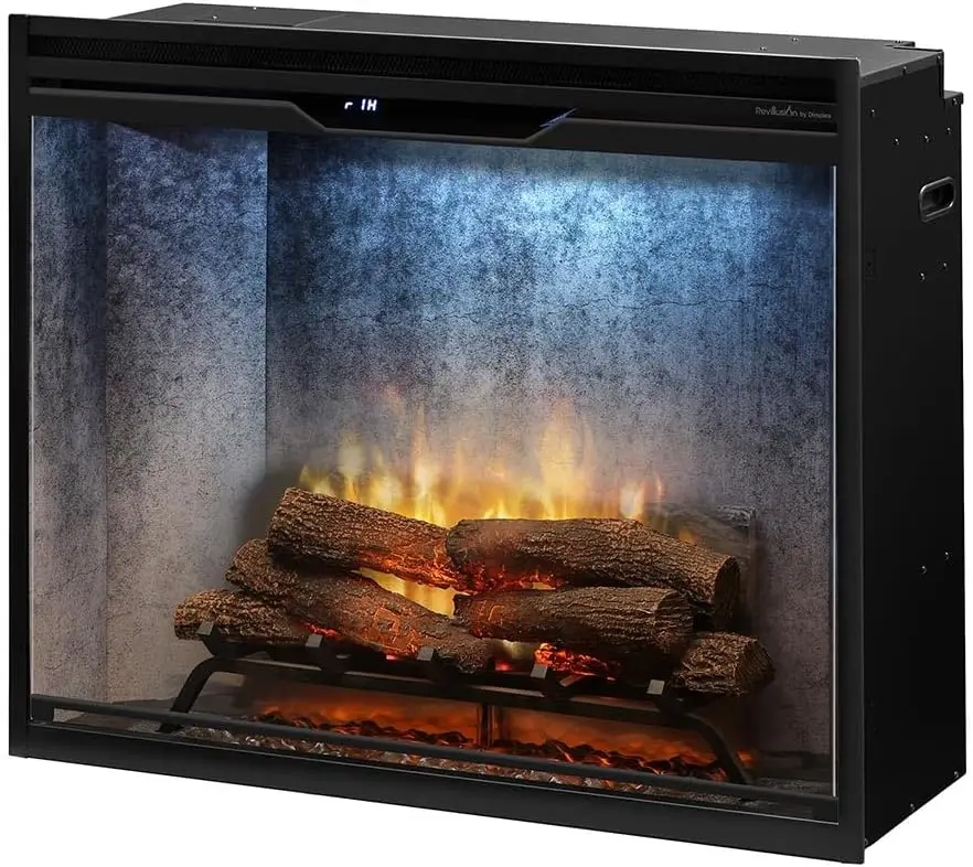 42 Inch Built-in Electric Firebox Herringbone Brick Background Includes Realistic Faux Logset Front Glass Panel Firebox