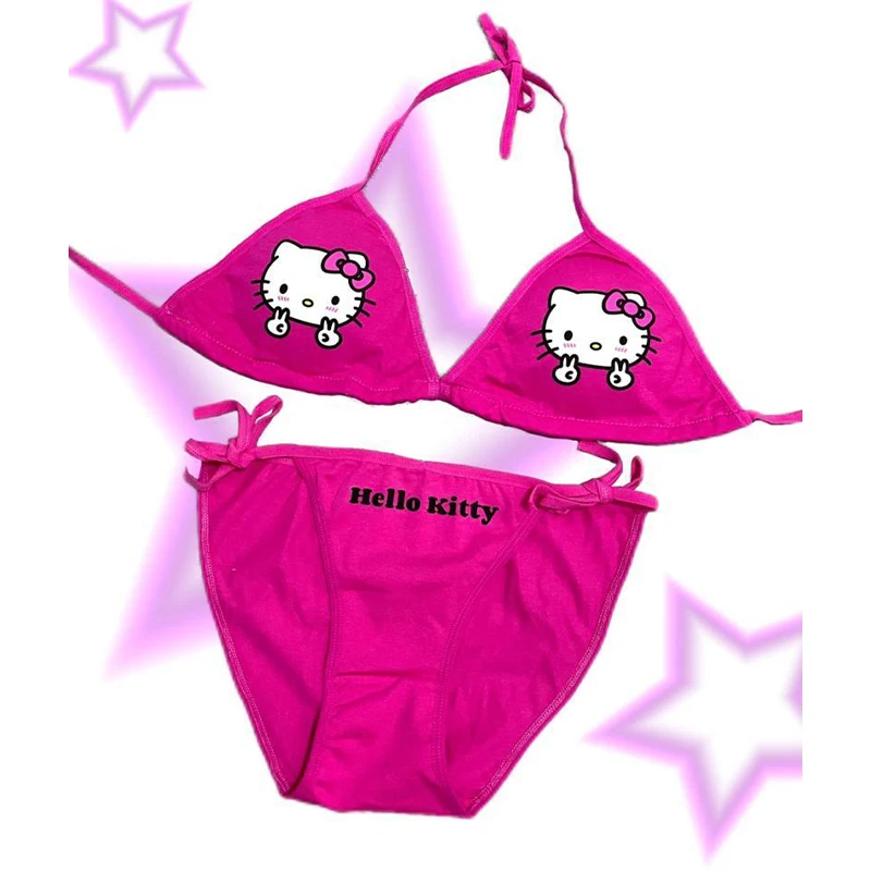 【GLOSSYPAGE】Kitty Halterneck Character Bikini ★追跡可能★ Sanrio Kawaii Hello Kitty Halterneck Bikini Anime Cartoon