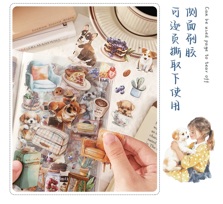 JIANQI 20 Stück PET gestanzte Aufkleber Buch Mädchen Haustier Kaffee Dekorative handgemachte Scrapbooking Material Tagebuch Album Bastelbedarf – Detail 8