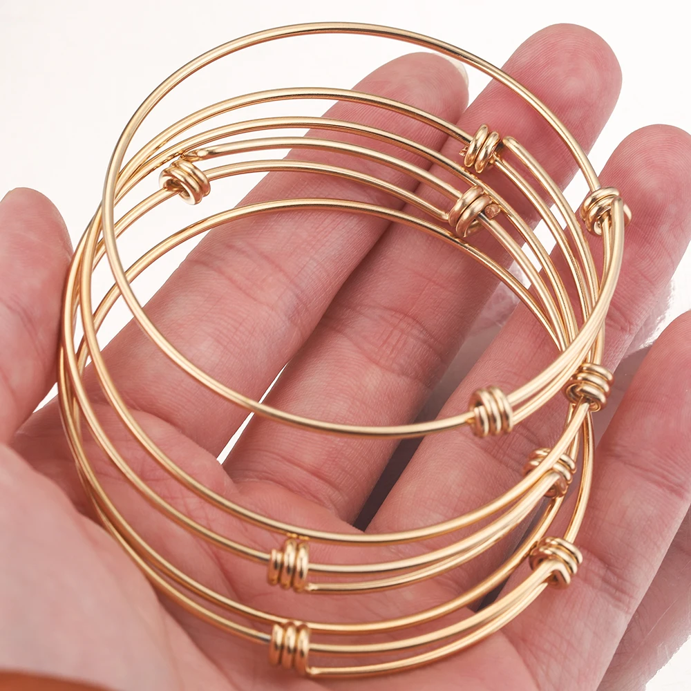 

5pcs 65mm Adjustable Stainless Steel DIY Bangle Gold-Plate Jewelry Finding Expandable Bracelet for Jewelry Material Wholesale