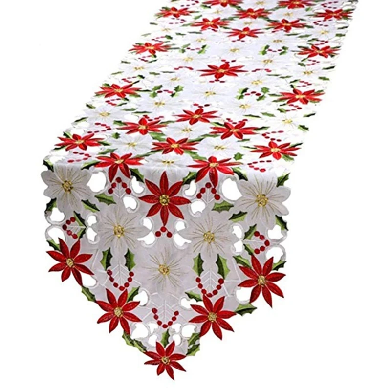 

Luxury Holly Poinsettia Table Runner for Christmas Decorations for Wedding Party Non-Slip and Insulation Durable Gift