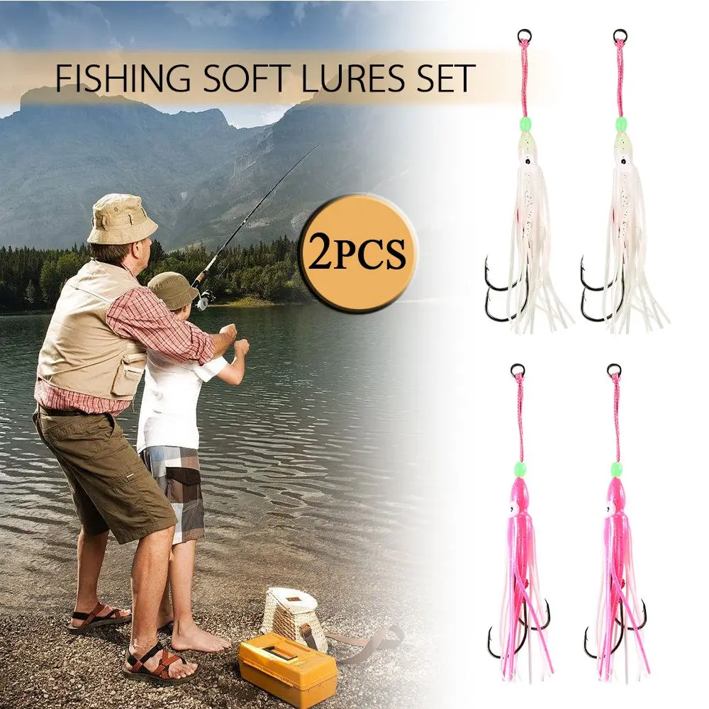 2Pcs/Lot 6cm/10cm/12cm Octopus Lure Squid Jig Fishing Soft Lures Big Squid Bionic Bait Skirt Soft Baits with Hooks