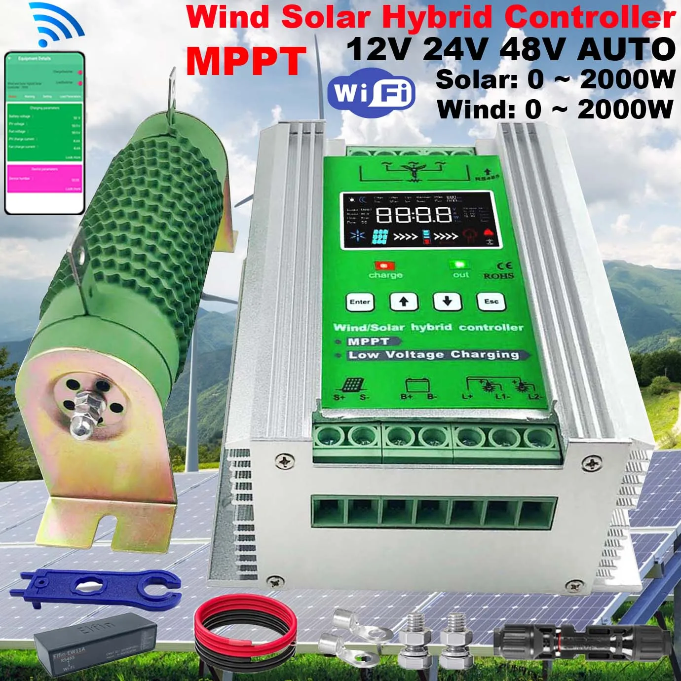 4000w 3kw Wind Turbine 3000W Solar Panel Wind Solar Hybrid System MPPT Charge Controller With Dump Load 12V 24V 48V Regulator