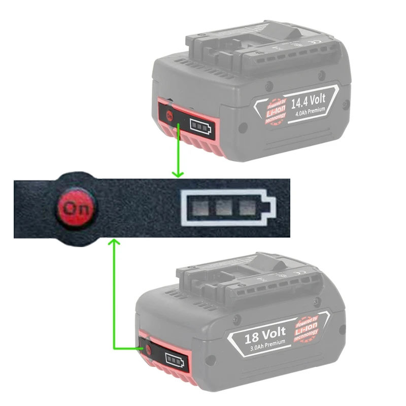 BAT618 리튬 이온 배터리 케이스 LED 키 스티커 라벨 태그 보쉬 14.4V 18V 리튬 배터리 팩 BAT614 BAT609 BAT610용