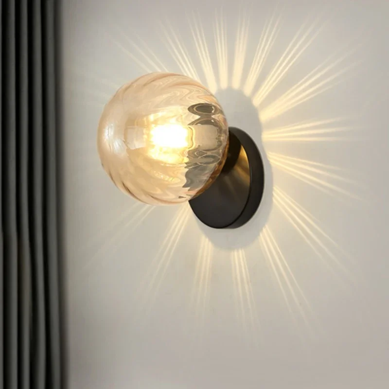 

Modern Nordic Room Decor Wall Lamp Indoor Glass Ball Wall Lights Bedroom Bedside Simple Aisle Stairs Sconces Home Decors бра