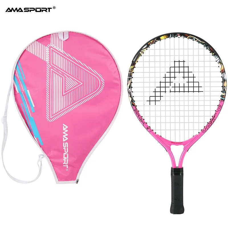 

AMASPORT Kids Tennis Racket with Cover Bag Junior Child Starter Kit 17-25'' for Girl Pink with 420D Nylon Shoulder Strap Bag