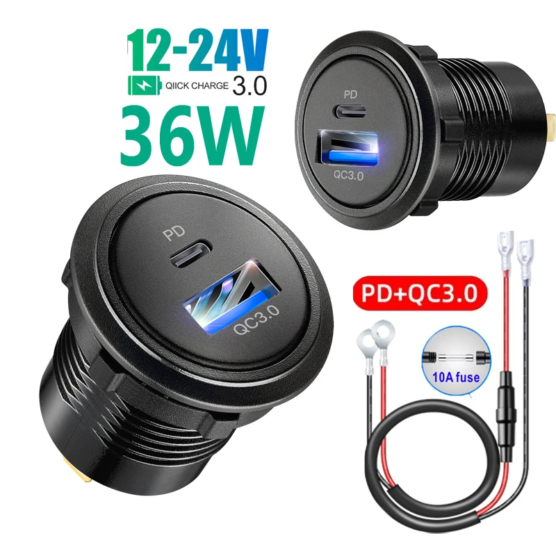 

Quick Charge 3.0 Dual USB Car Charger Socket Fast Charge Adapter PD Type C and QC3.0 Power Outlet for Vehicle Boat Truck