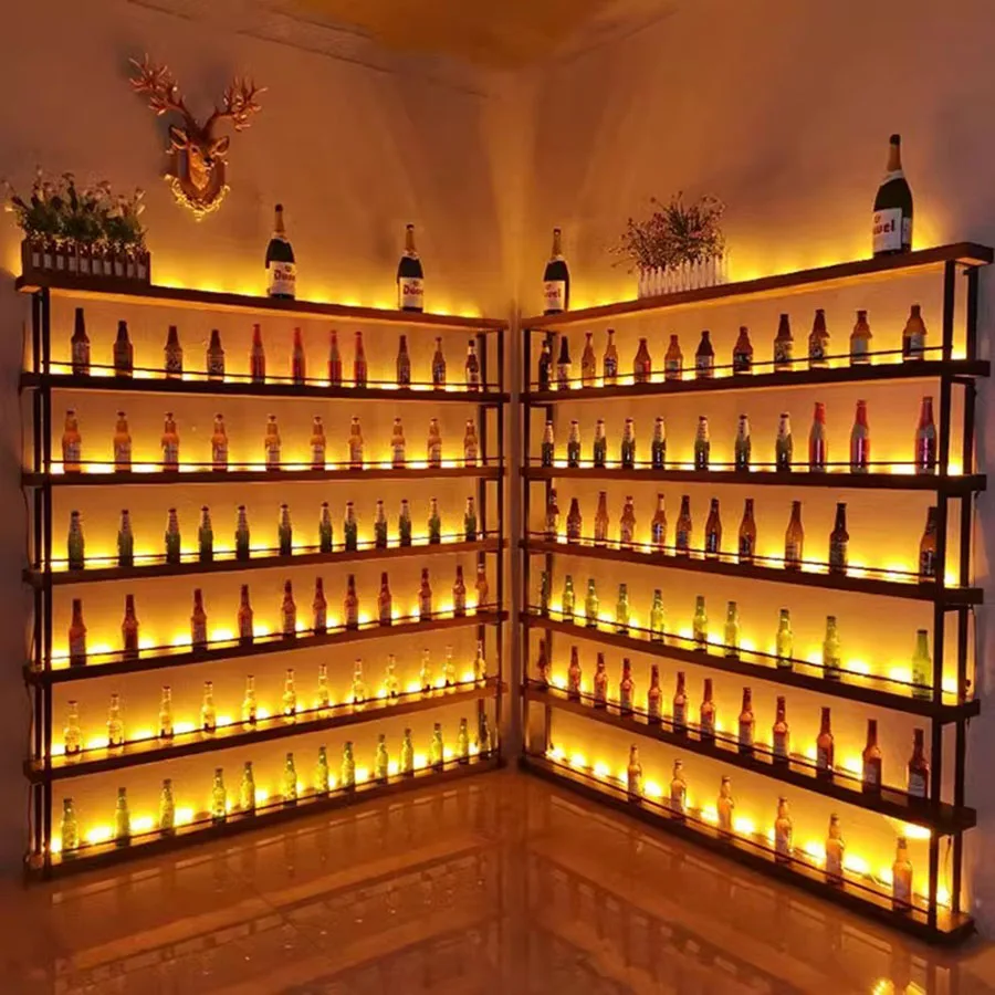 Home Outdoor Bar Cabinet Corner Commercial Luxury Boutique Industrial Storage Handmade Wine Rack Square Vitrine Modern Furniture