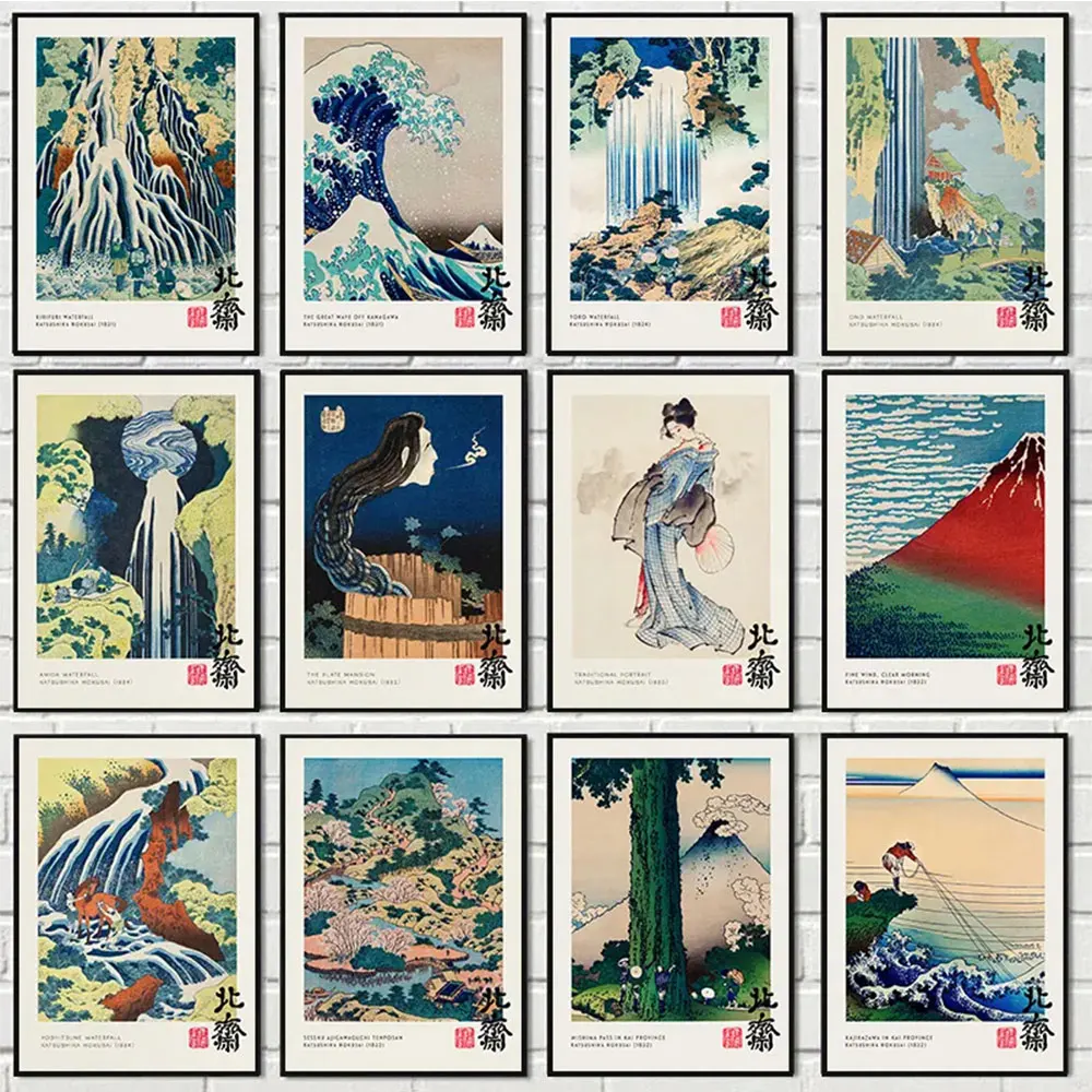 

Vintage Japan Kanagawa Surfing Poster Print Hokusai Canvas Painting Wall Art Exhibition Picture For Living Room Home Decoration