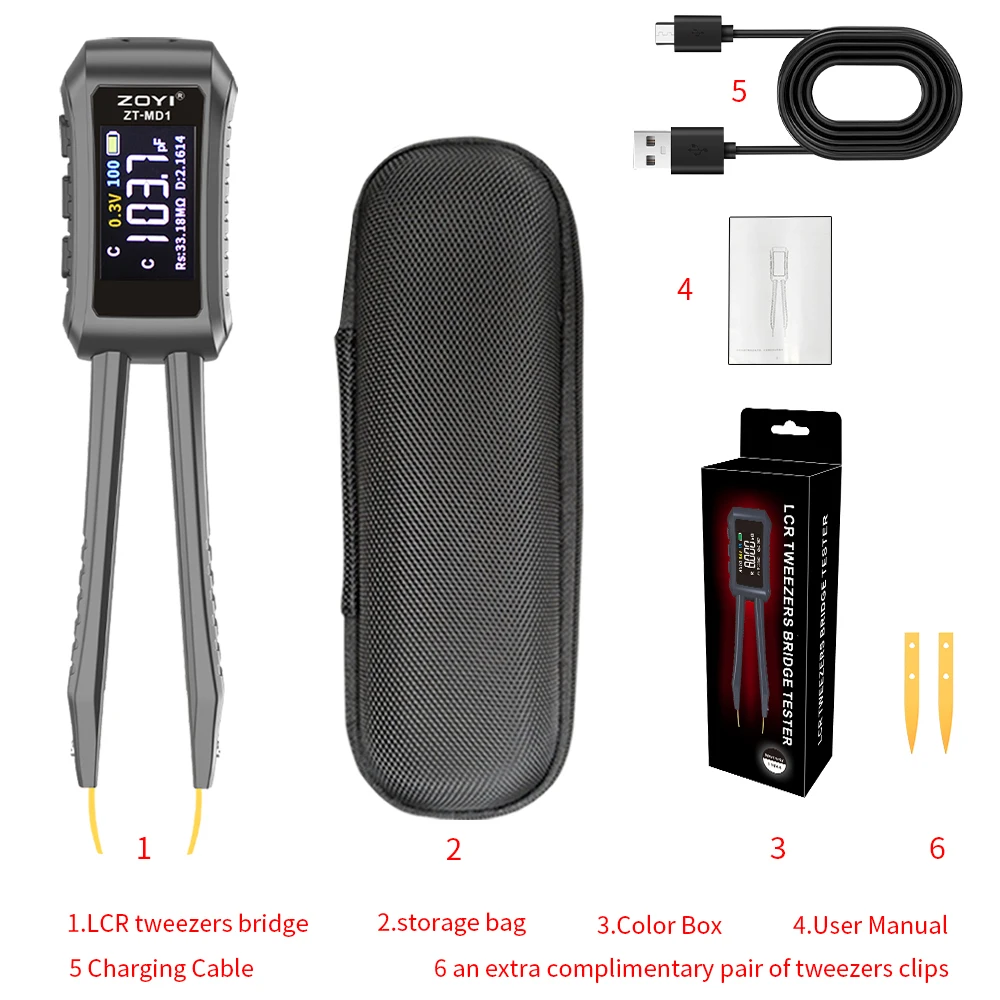 Zoyi ZT-MD1 digitale intelligente pinzette lcr smd esr tester widerstand kapazität induktivität kontinuität diode test messwerk zeuge