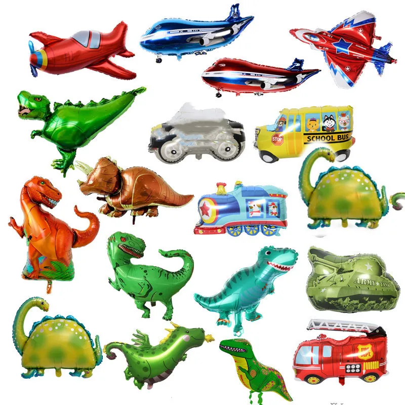 Big Toy Plane Car Foil Ballon Kids Baby Shower Boy Fighter Tank Ambulanza Dinosaur Birthday Party Decoration Train Cars Balloons