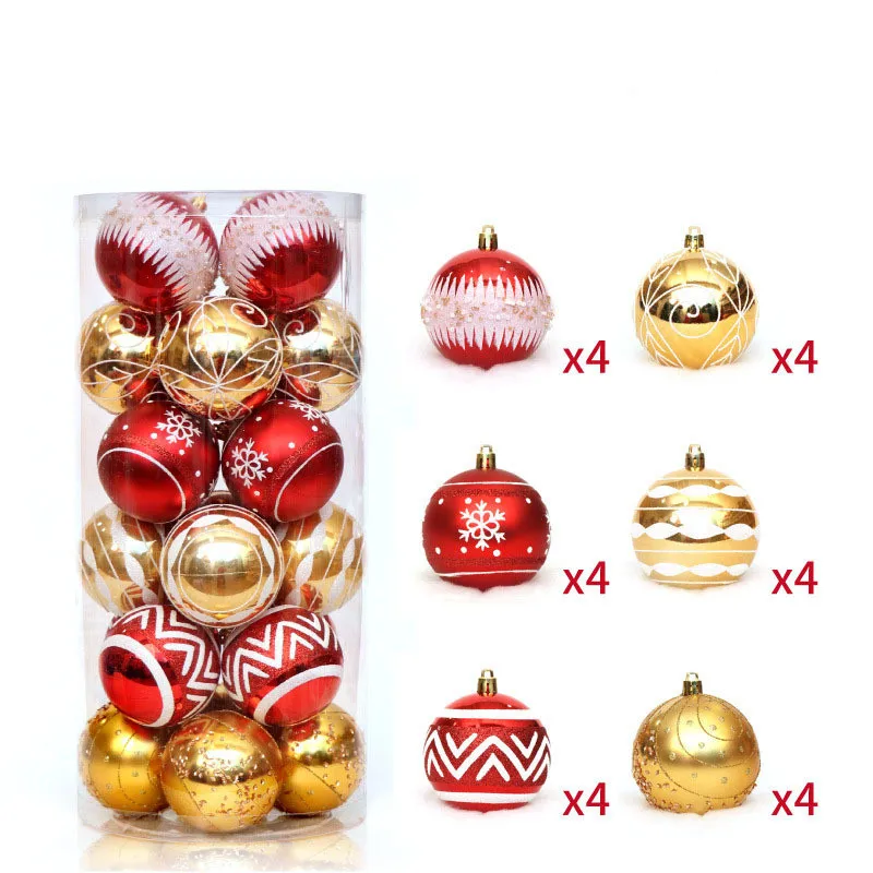 thumbnail image 1 of 24 piezas/caja de bolas navideñas pintadas de rojo dorado, adornos para árbol de Navidad, colgante de bola grande de 6 cm para decoración del hogar, fiesta de Navidad D, 1 of 5