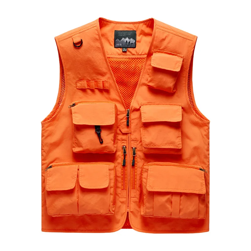 thumbnail image 1 of Chaleco de caza para hombres, novedad de primavera y otoño de 2024, chaqueta de malla para fotografía con múltiples bolsillos para pesca y cuello en V, Logo bordado, chaqueta de malla alta, 1 of 5