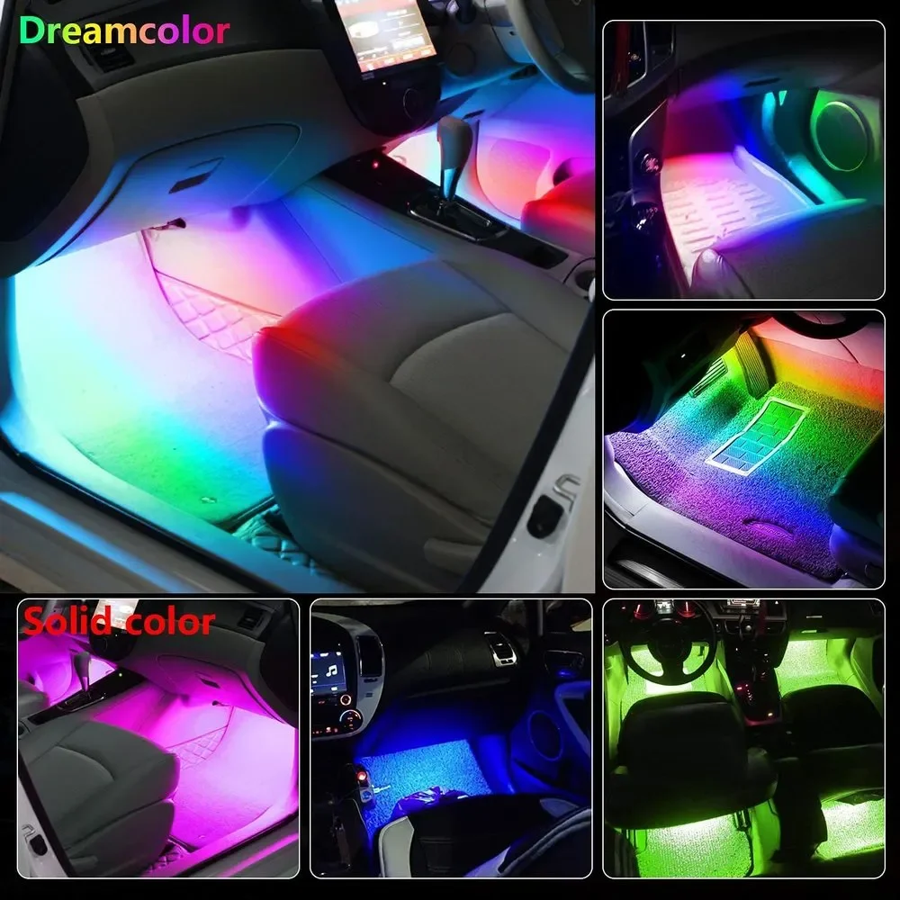 LED 자동차 인테리어 앰비언트 풋 라이트, 무선 원격 앱 음성 제어, RGB 자동 스마트 12V, 48 분위기 장식 램프