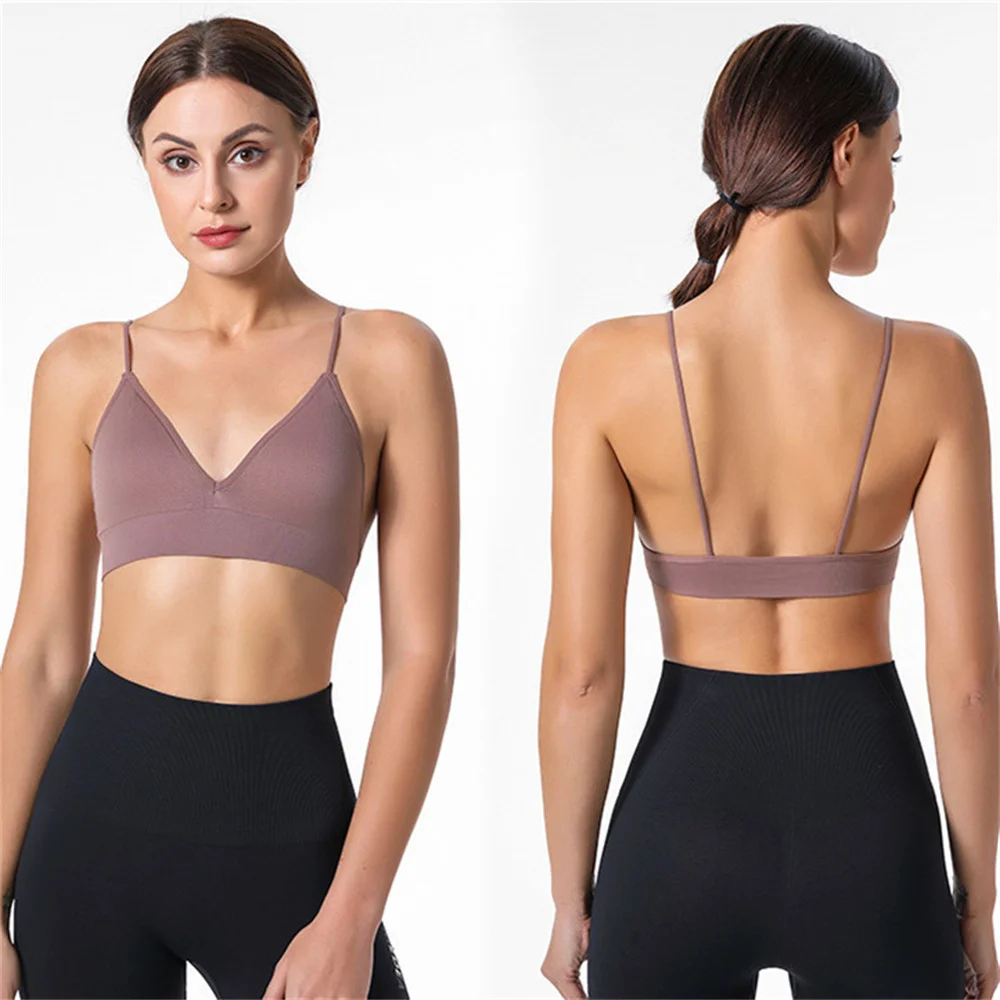 Women Lingerie Bra Women Seamless Bra Camisole Underwear V Neck Gather Up Sports Fitness Yoga Casual