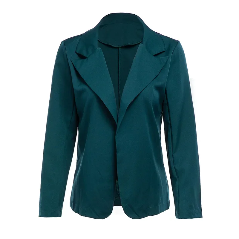 Green Simple Slim Casual Office Blazer 2024 Women Solid Color Buttonless Plus Size Blazer Spring Autumn Wear Fashion Jacket Work